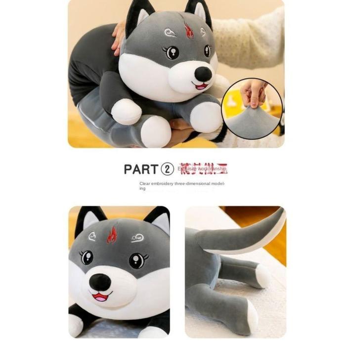 silahkan- Boneka Guling Lying Dog Husky Ukuran 50cm - Mainan Anak-anak