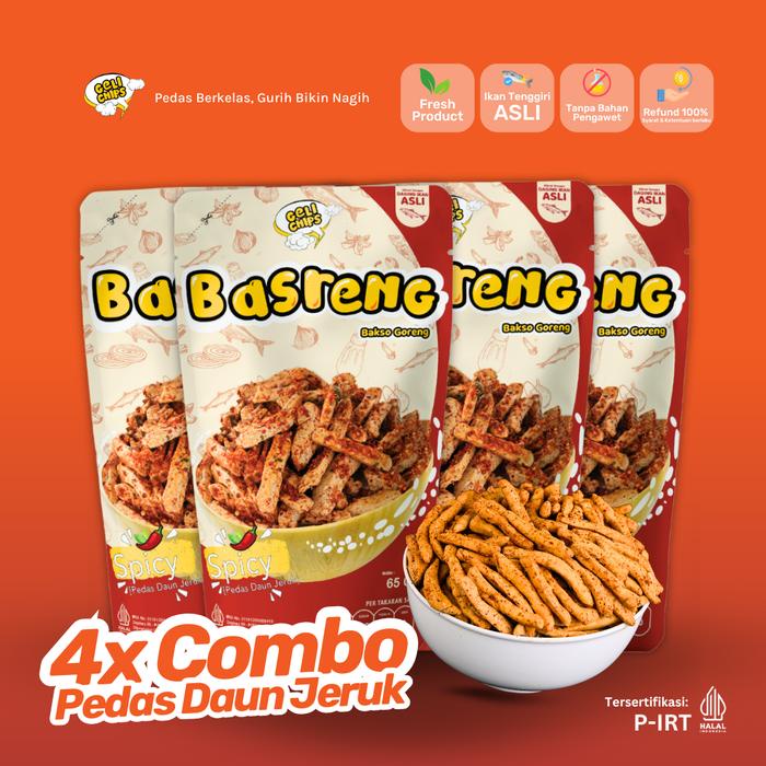 

GELICHIPS - Paket Combo 4pcs Bakso Goreng (Basreng) Pedas Daun Jeruk Gurih 65gr