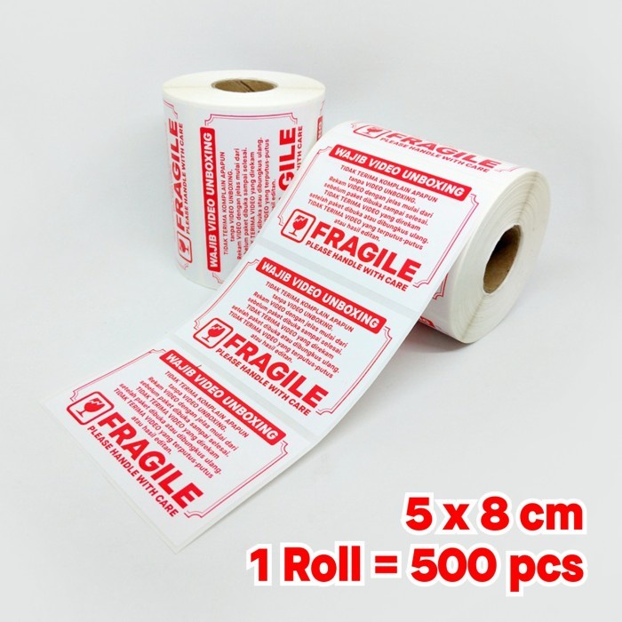 

New Stiker Label FRAGILE Sticker Wajib Video Unboxing 8 x 5 cm isi 500 pcs