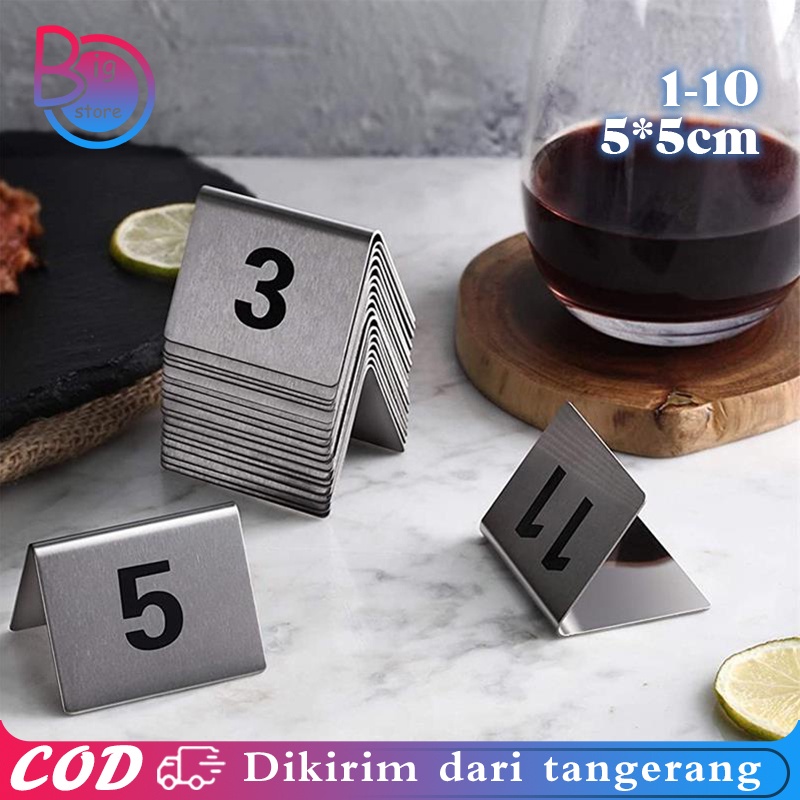 BARU 10PCS NOMOR MEJA RESTORAN STAINLESS STEEL NOMOR MEJA MAKAN NOMOR 1-10 NOMOR MEJA CAFE UNTUK