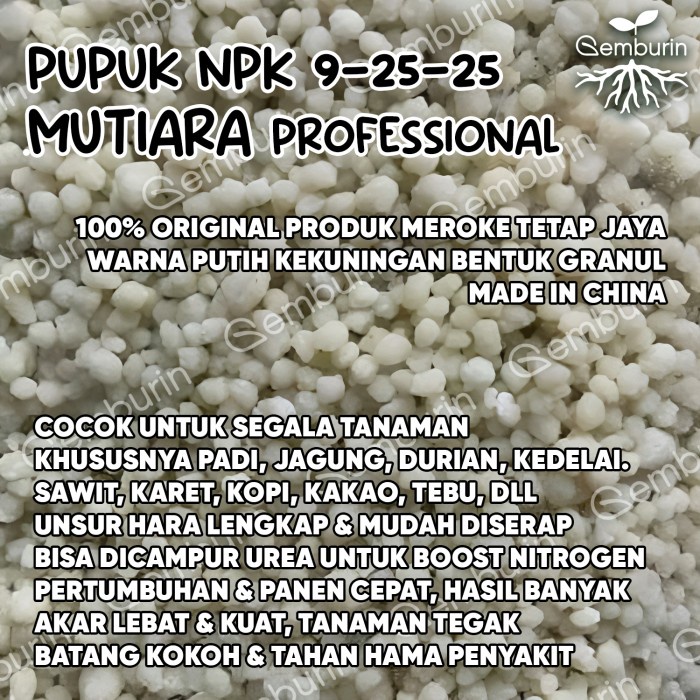 Pupuk Npk Mutiara Fessional 9-25-25 Kemasan Karung 50Kg Merah Putih Pabrik Meroke Asli Fesional