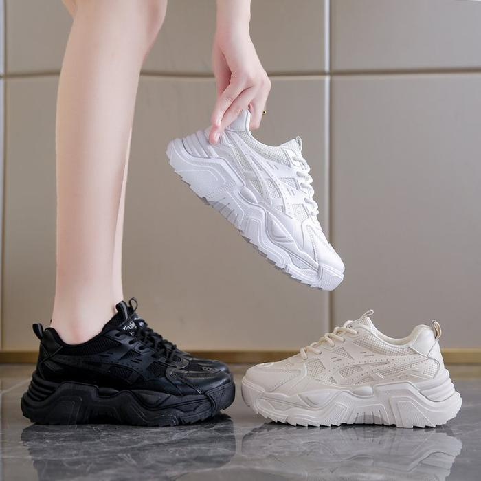 BAERZYL Sepatu Sekolah Sneaker Import Fashion Wanita Anak SMA Full Hitam Tinggi Korea Style Sekolah