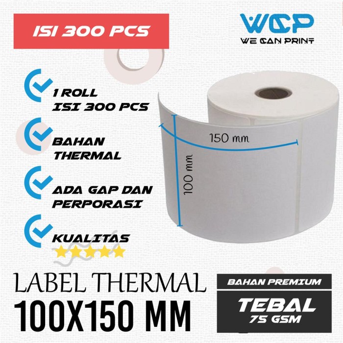 

New LABEL THERMAL MURAH 100 X 150 A6 KERTAS STIKER THERMAL 100X150 300 PCS