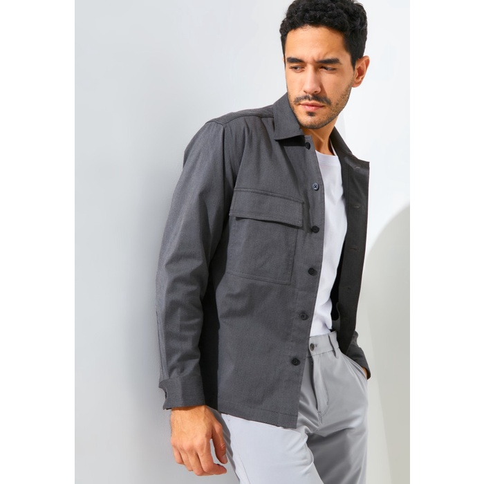 Navero-Jack Nicklaus Cedric Kemeja-Jaket Pria Lengan Panjang Regular Hitam