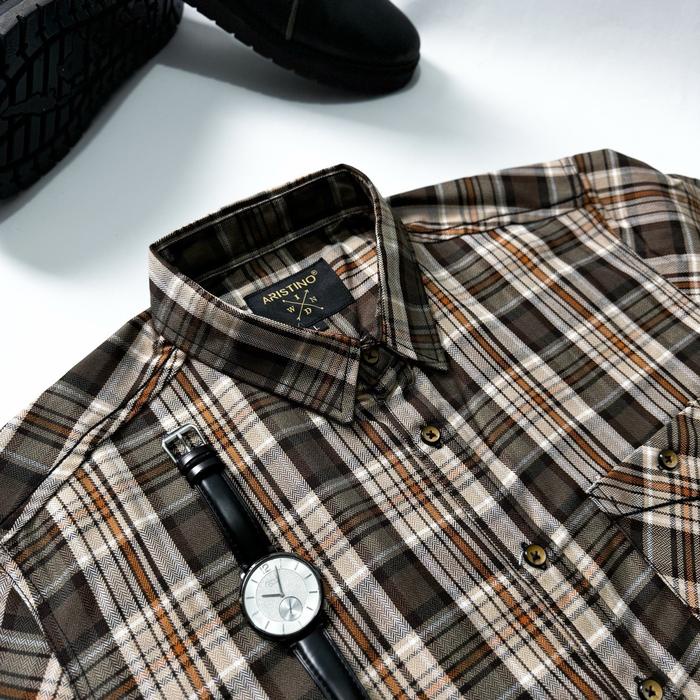 Navero-Kemeja flanel pendek semi wool premium unisex kemeja pria dan wanita motif kotak 29