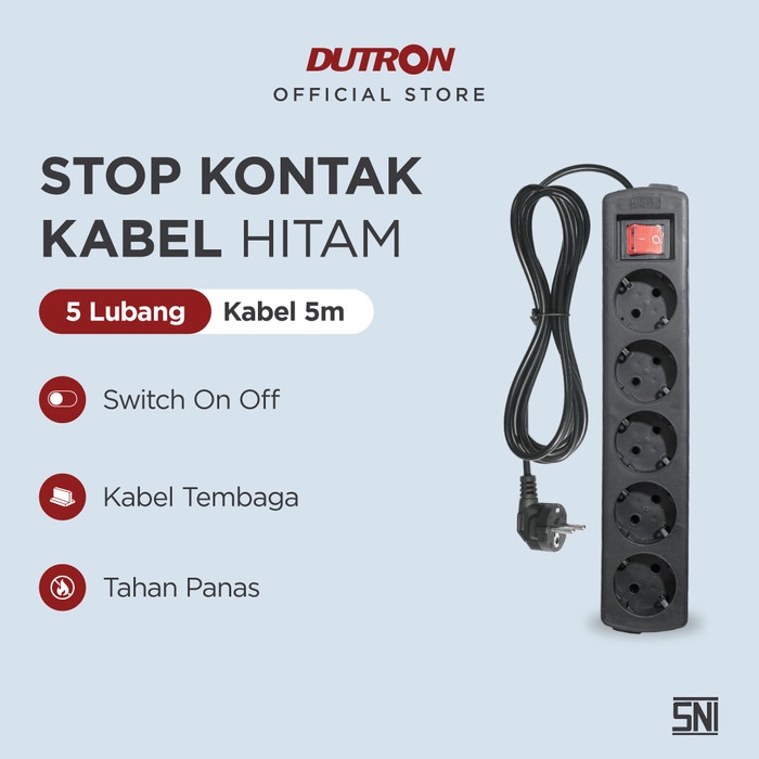 DUTRON Stop Kontak Switch Hitam 5 Lubang 5M Terminal Colokan Listrik