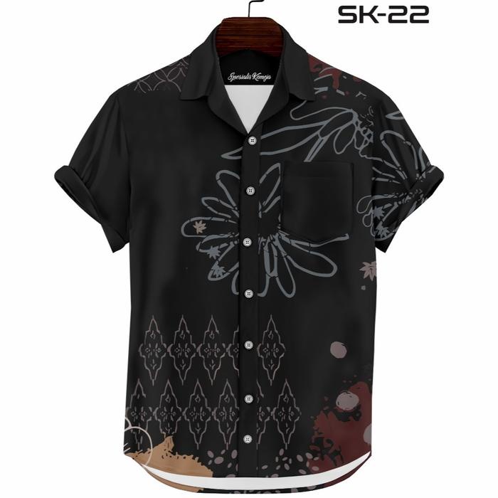 Zeno-Kemeja Casual Pria Santai Printing Motif Bunga Batik Tangan Pendek Keren SK-22 Baju Hem