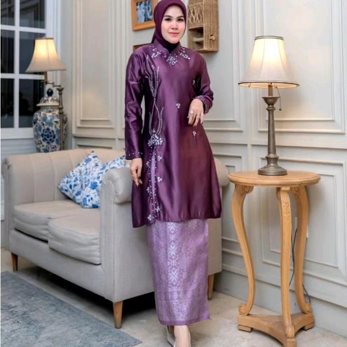 PROMO FREE HIJAB !! OneSet Kebaya Siti Nurbaya Baju Kurung / Baju Kondangan Payet Mutiara Rok