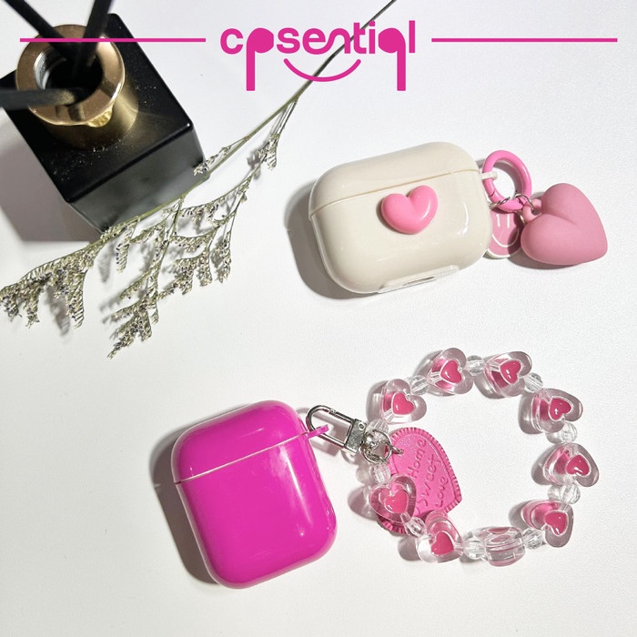 Case Airpods Gen 1/2 Gen 3 Pro Inpods 12 Love Pink & White w/ Keychain