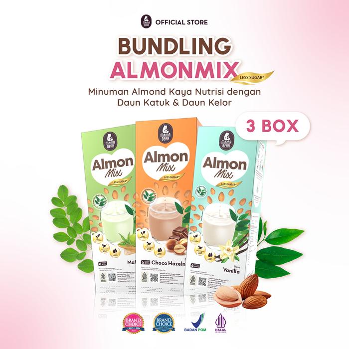 Meta [COD] MamaBear AlmonMix Bundling 3 Box Less Sugar Susu - Almond Milk Susu Almond Dengan Daun
