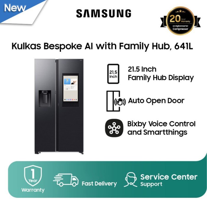 Samsung RS90 RS90F65ANFSE Bespoke AI Kulkas Side by Side Family Hub 641L
