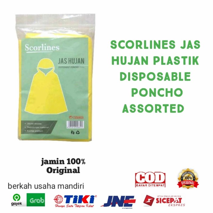 Scorlines Jas Hujan Plastik Disposable Poncho Assorted
