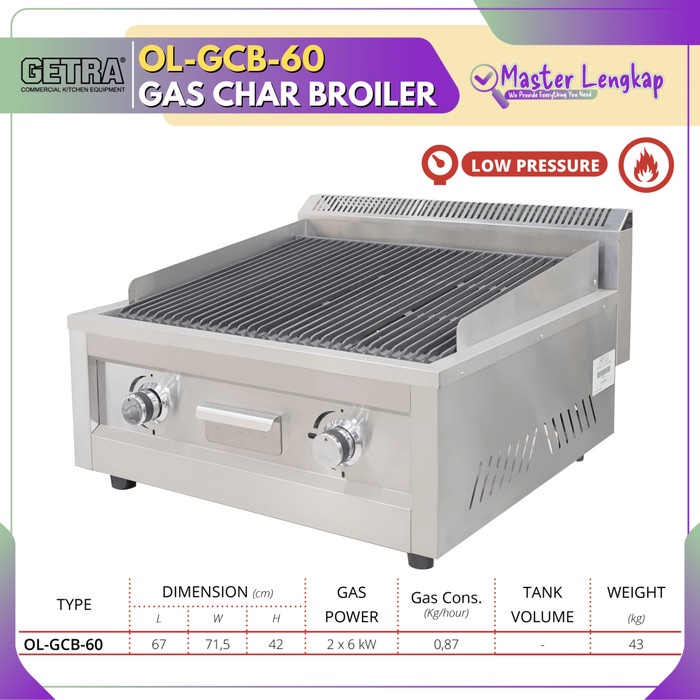 GETRA GAS CHAR BROILER STAINLESS STEEL OL-GCB-60 / OLGCB60 / OL GCB 60