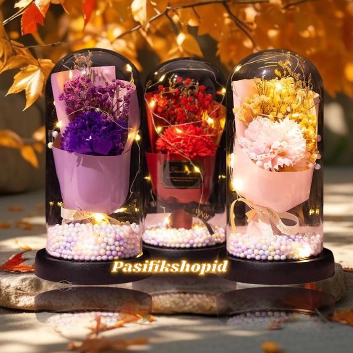 Serasiinspace Lampu Dome Red Glass Hias Mawar Artificial Led Dalam Glass Cover - Hadiah Romantis &
