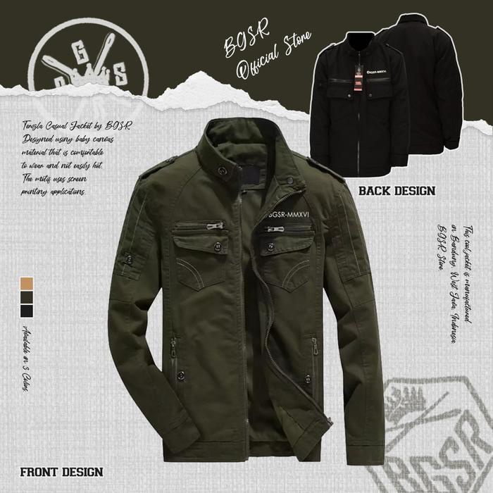 Jaket Casual Jacket Pria Polos Canvas Sleting Saku Dalam Tebal Terizla - JAKET.TERIZLA Kulit Panjang