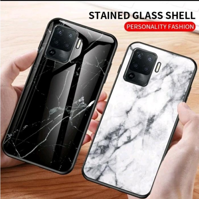 Najwa Gadget Marble Glass Case Oppo Reno 5 F Reno5 F Reno 5F Reno5F Opporeno5F Back Cover Hardcase