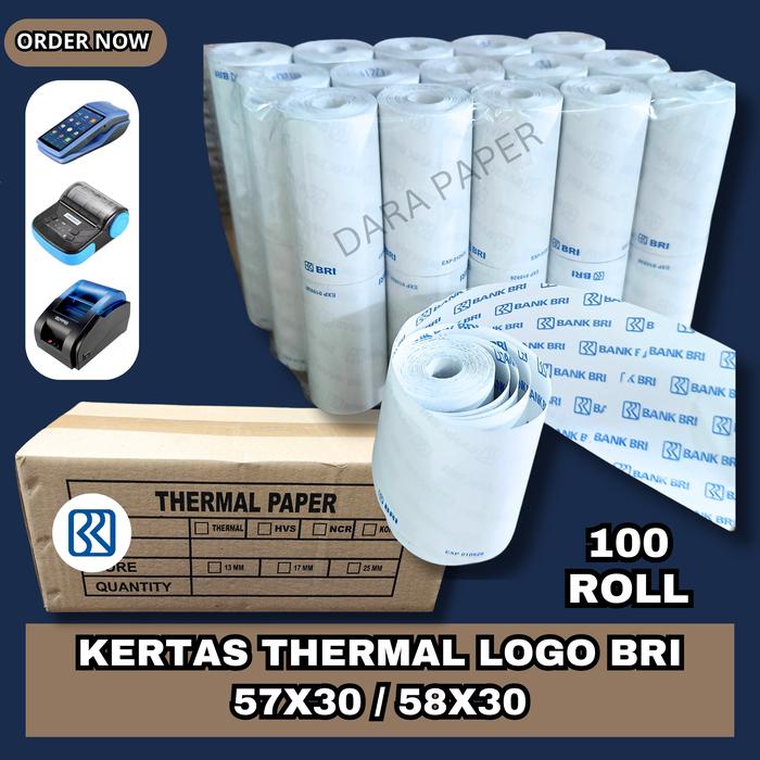 

Gilang_Store KERTAS THERMAL EDC LOGO BRI 57X30 / 58X30 ISI 100 ROLL