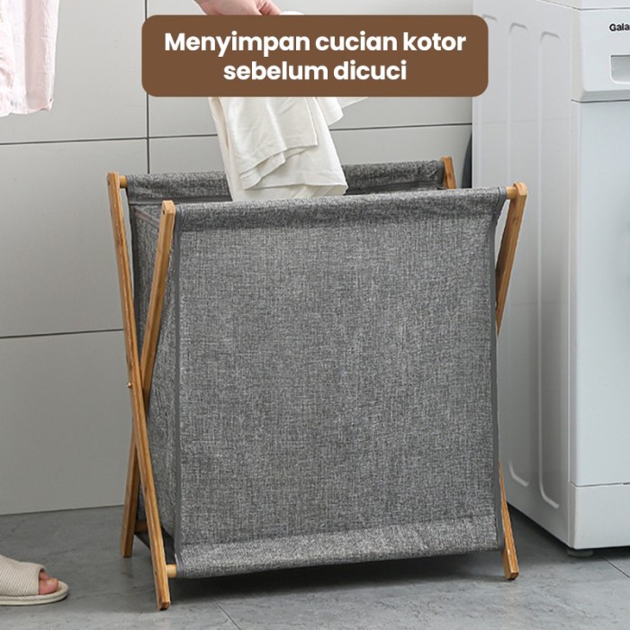 KERANJANG BAJU KOTOR LIPAT TEMPAT CUCIAN PAKAIAN LAUNDRY STAND KAYU