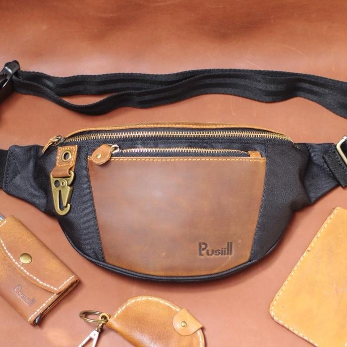 WTS- Pusiill-Waistbag Pusiill A03/Waistbag Kombinasi Kulit Sapi Asli+Cordura/Tas