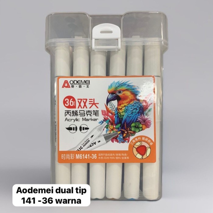 

*****] aodemei acrilyc marker 36 warna double tip dual ( brush & spidol ) plastic box semua