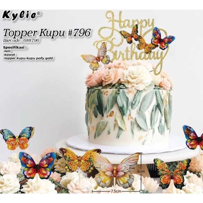------] topper kue kupu 2 model terbaru warna emboss emas ( 2 tipe 975 pastel / 976 batik)