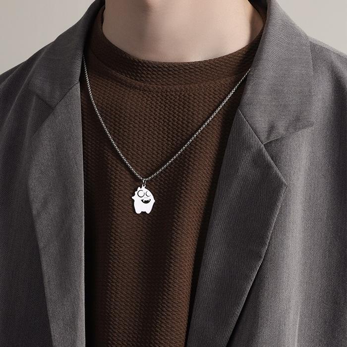 WTS- Timo - Necklace Kalung Pria Wanita Couple Sahabat Rantai Titanium Steel Silver Simple