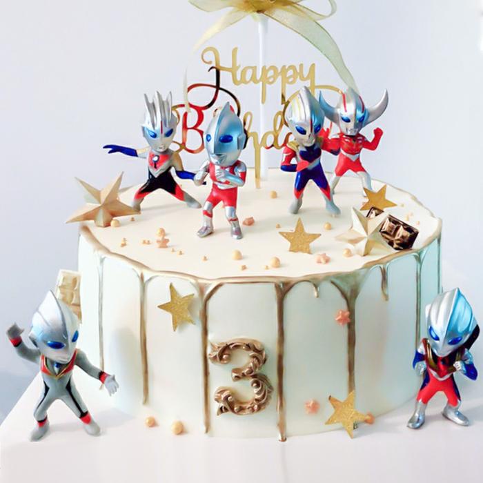 Mntb" Tk Topper Ultramen 6Pcs Dekorasi Kue Hiasan Icing Fondant Anak Ultah Sprinkle