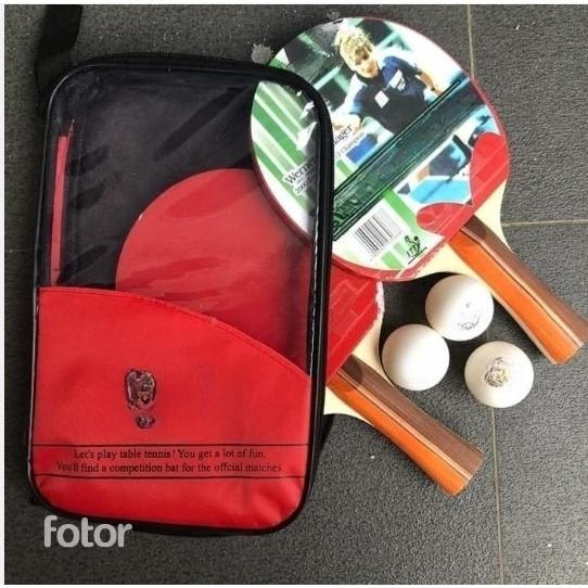 Bet Bat Bed Pingpong Tenis Meja Isi 2 Set 3 Bola Tas Merah Tebal Full Set Karet Gratis Ongkir