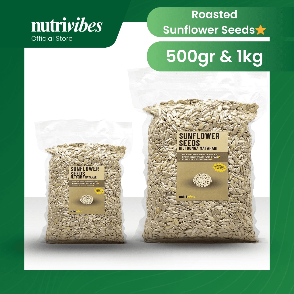 

Biji Kuaci Bunga Matahari Panggang / Roasted Sunflower Seeds (Family Pack 500gr & 1kg) - Nutrivibes