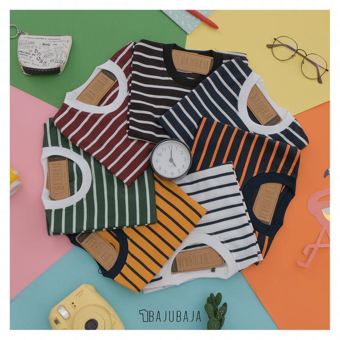 Nakboy- Bajubaja stripe dominan junior pendek / kaos salur belang anak katun