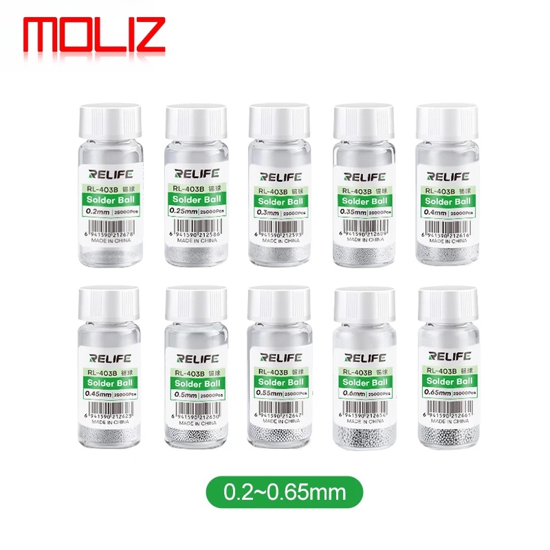RELIFE RL-403B Leaded Solder Balls 0.2 to 0.65MM Reballing Kit for IC Chip Soldering Solder Ball Tin