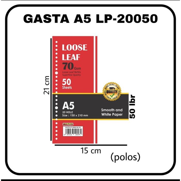 

>>>>>] isi binder looseleaf gasta a5 grid / dot / plain isi 50 lembar 70 gsm
