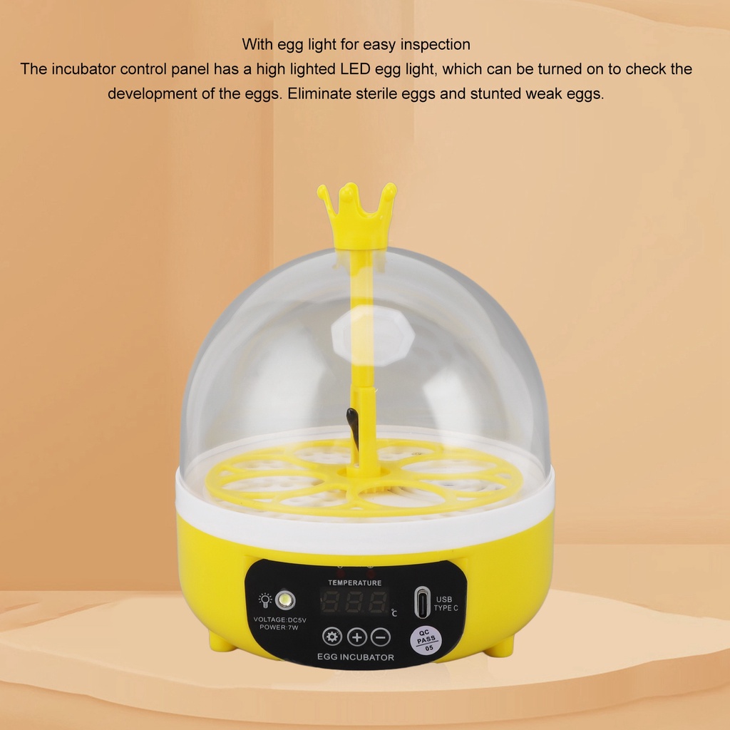 Mini Egg Incubator for Home Automatic Temperature Humidity Control 4 Eggs Candler Poultry Hatching M
