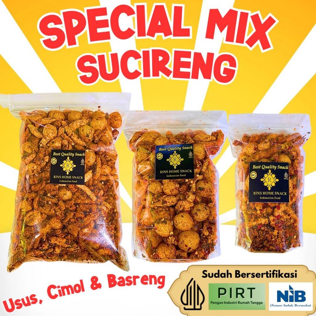 

SPECIAL MIX SUCIRENG TERBARU 300GR (USUS, CIMOL DAN BASRENG) PEDAS DAUN JERUK