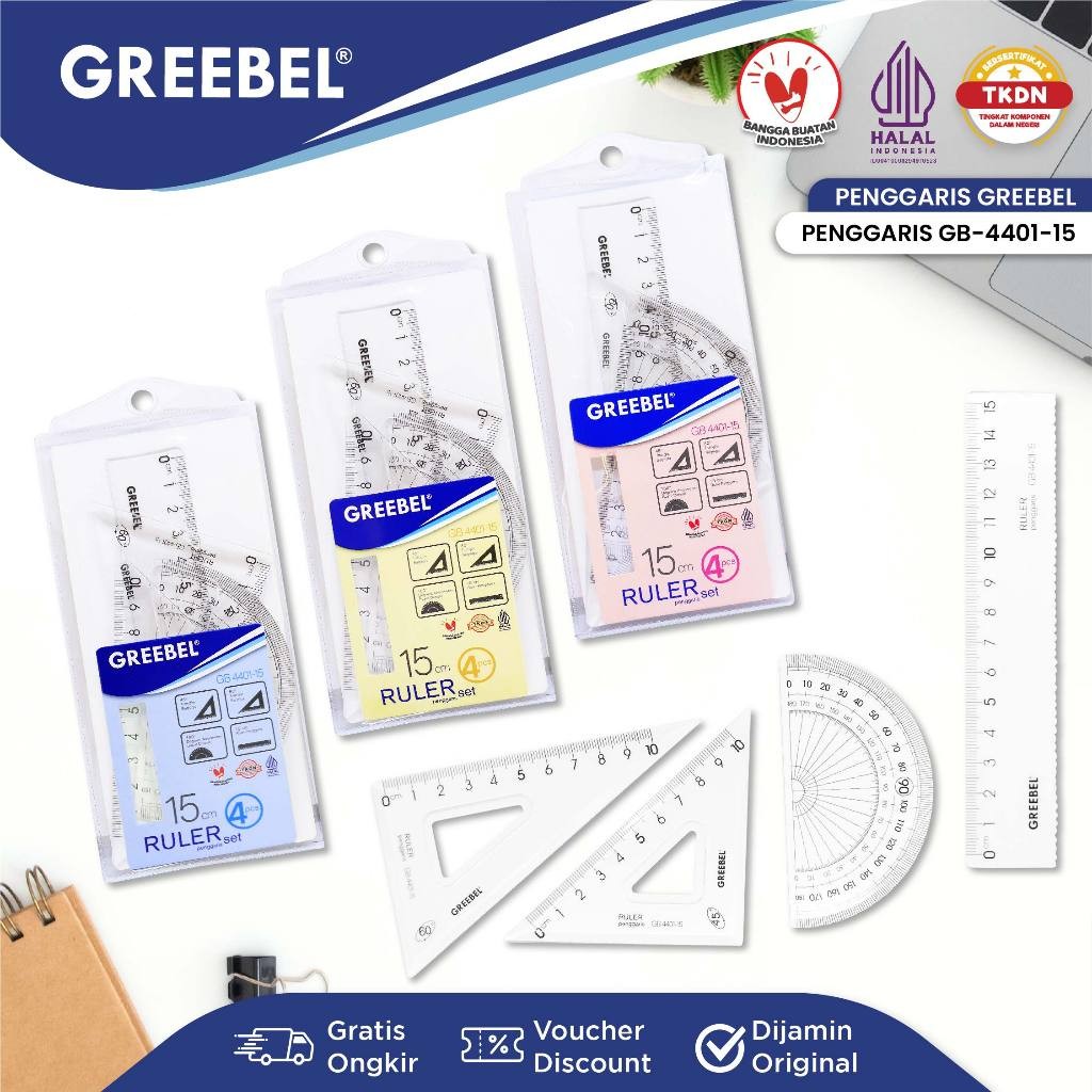 

GREEBEL Penggaris Plastik / Alat Ukur / Penggaris Set 4IN1 / Plastik Ruler 4401-15