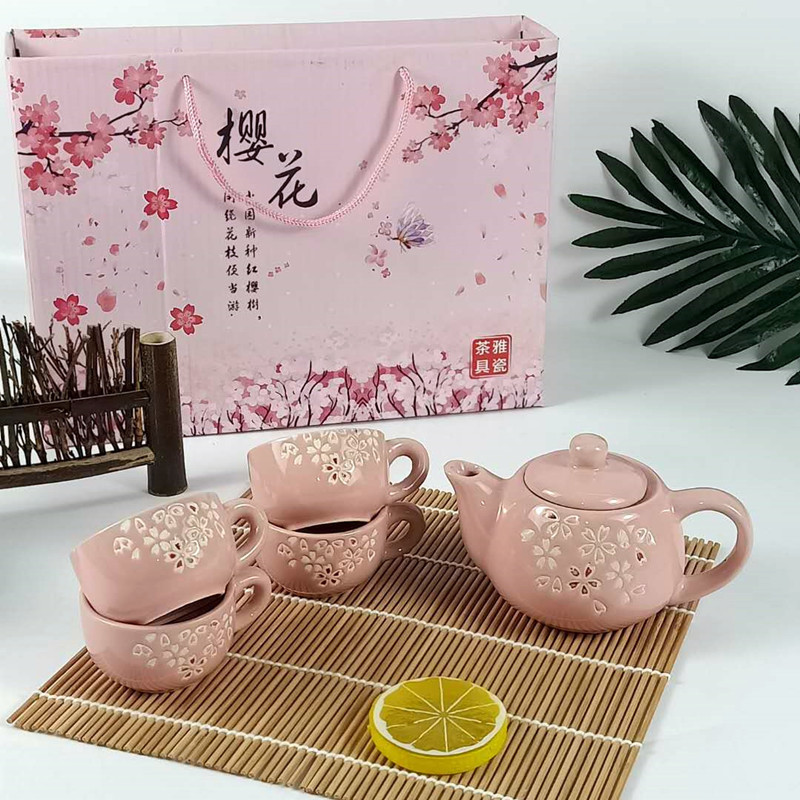 Terlaris Cangkir Teko Pot Set Keramik Mewah Hampers Gelas Kopi Unik Aesthetic SAKURA Teko Teh China