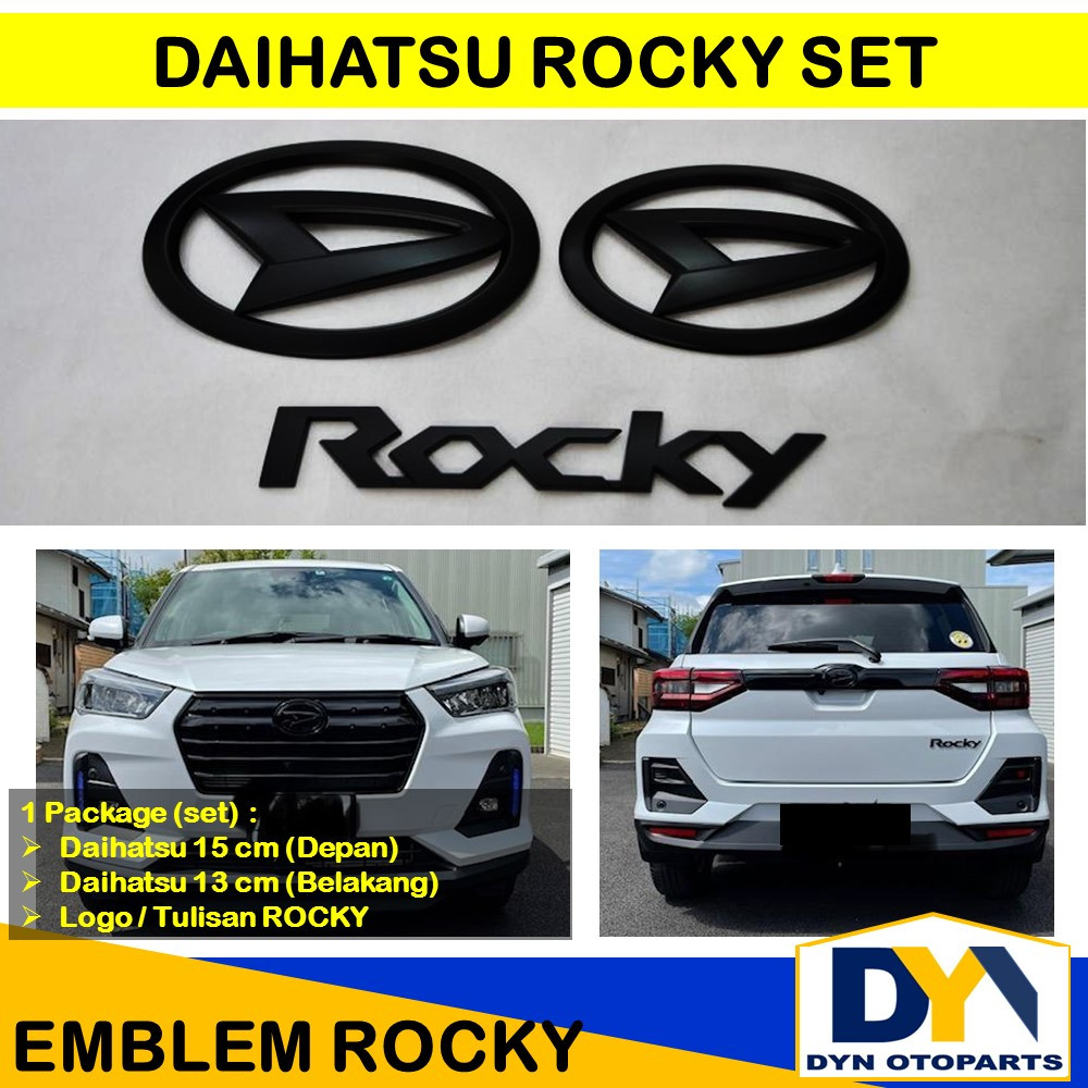 DYN120- DAIHATSU ROCKY SET, Logo Emblem Mobil DAIHATSU 15cm, 13cm, dan Tulisan ROCKY HITAM GLOSSY