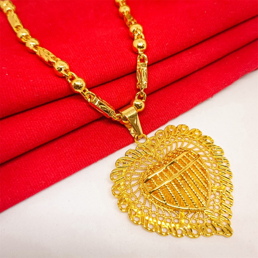 Kalung Set Liontin(panjang 50cm) Korea Bentuk Hati Lapis 24k Wanita Fashion Dubai Xuping Rantai