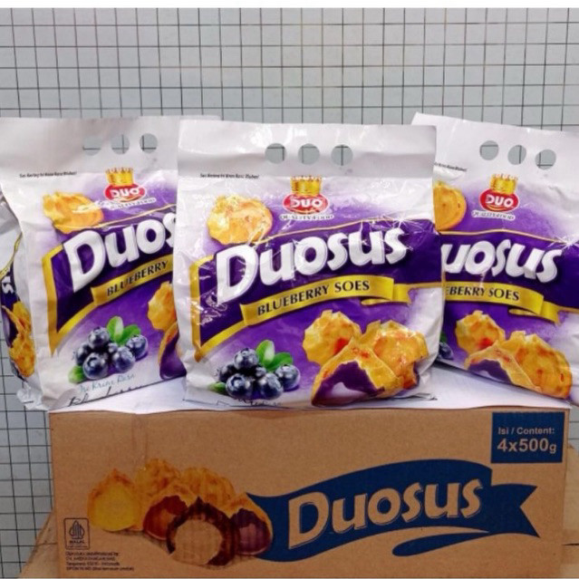 

SNACK DUOSUS KUE SOES COKLAT / VANILA / BLUBERRY KEMASAN GRAM
