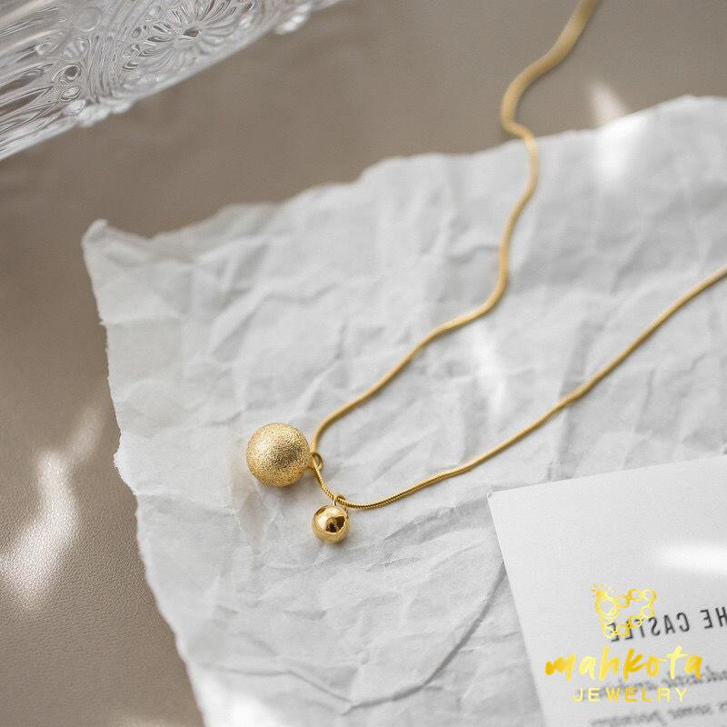 K40 Kalung Titanium Pum Wanita Liontin Bulat Two sand Ball Bola Kecil & Bola Pasir