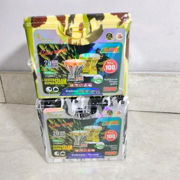 ready stok senter kepala selam jinlong body loreng 150 watt dan 250 watt jl-232l //jl-132l baterai