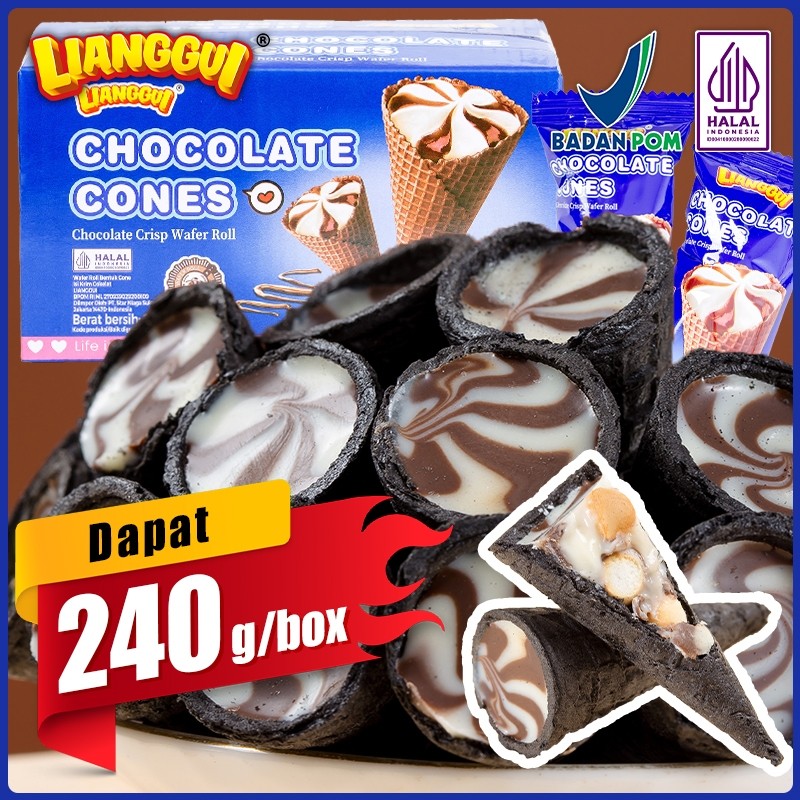 

HALAL Lianggui Choco Cone 240g Wafer Coklat Renyah Es Krim Lumer Snack Viral Cemilan Enak ChocoWafer