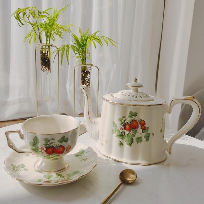 TOP LOURDES TEA POT SET / TEKO CANGKIR TEH KERAMIK EROPA CANTIK AESTHETIC -
