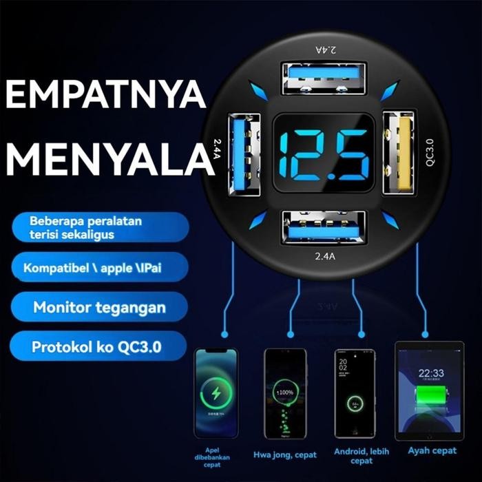 Juara_Tecno 66W Pd 3.04 Port Usb Car Charger - Fast Charge 18W2 + Smart Ic Untuk Power Bank/Laptop