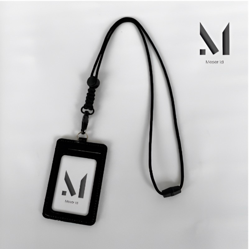 

Lanyard ID Card Tali Paracord 4mm Nametag Holder Leather PU Kulit Sintetis 2 Sisi Slot