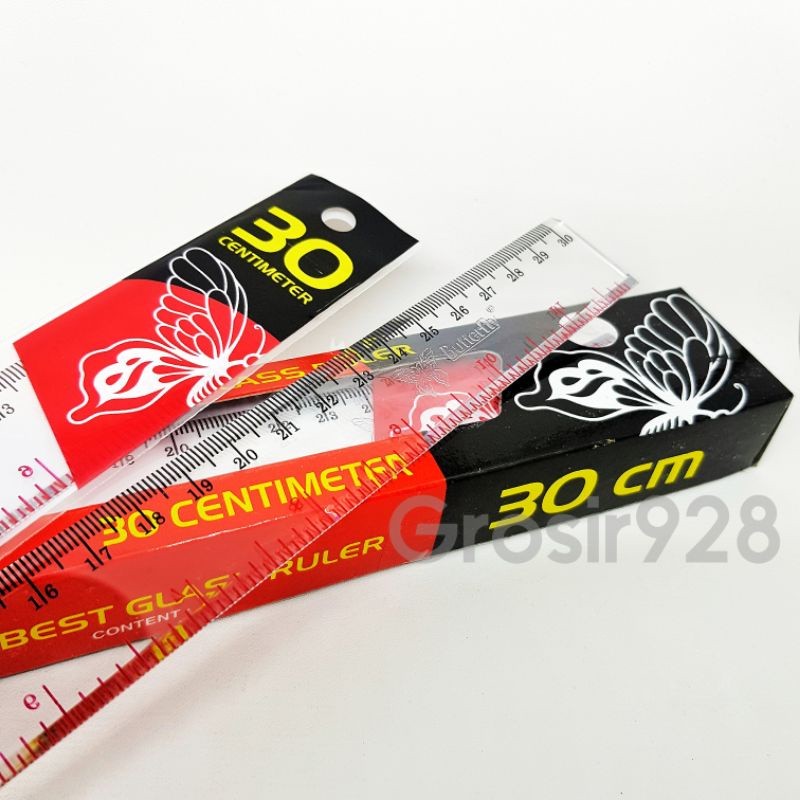 

(Per 12 pc) Penggaris / Garisan mika plastik / Glass Ruler Butterfly 30 cm