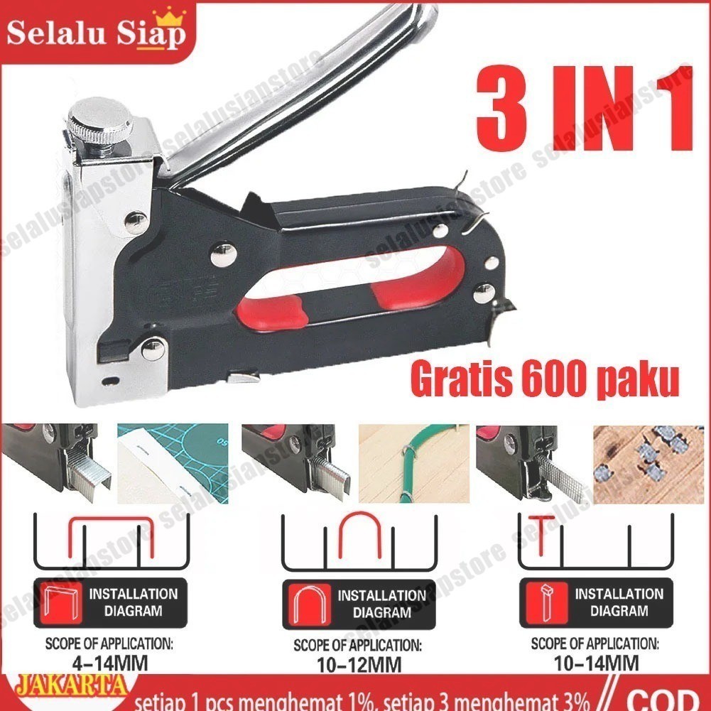 

Gratis 600 paku 3 In 1 Pistol Kuku Pistol Stapler Konstruksi Konstruksi Furnitur DIY Pelapis Pelapis
