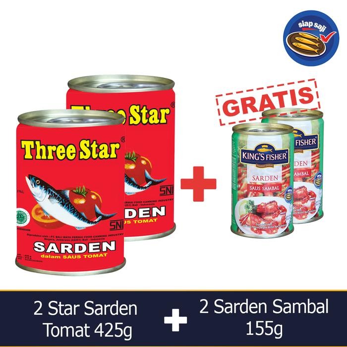 

NewZbgt- King's Fisher Three Star Paket A 4 pcs Sarden sambal Tomat 425g 155g
