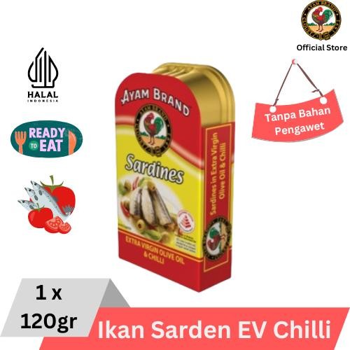 

NewZbgt- Ikan Sarden Kaleng Extra Virgin Olive Oil Pedas Ayam Brand 2 pcs 120gr