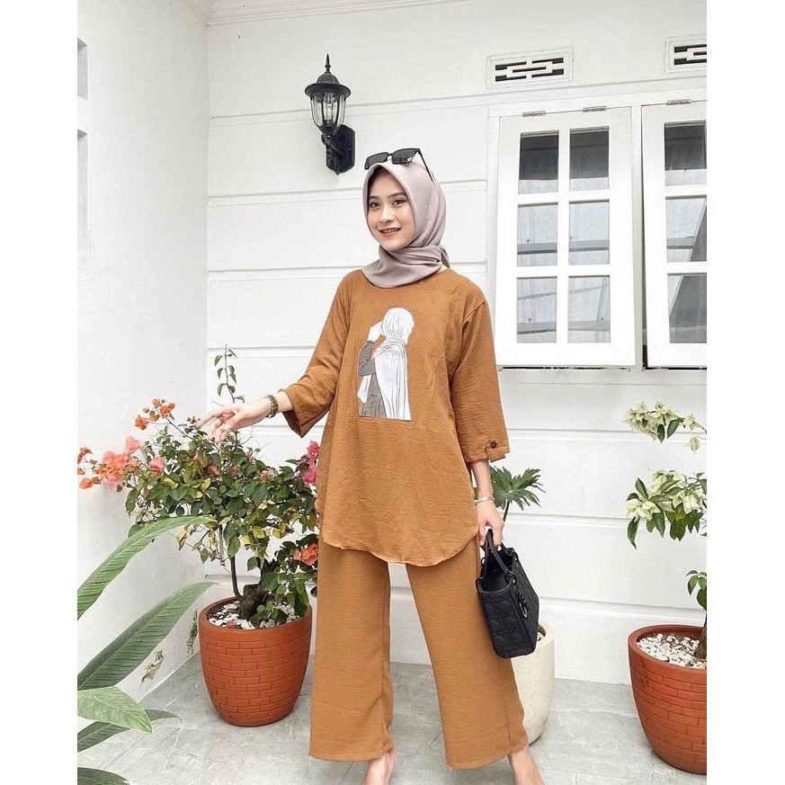 Syamira- Setelan ootd Remaja Fenita Oneset Wanita Sablon Keren